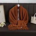 Caramel brown solid color fringed scarf, cozy autumn winter cashmere feel long shawl wrap. - Caramel Brown