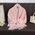 Solid color pink imitation cashmere long scarf, versatile warm winter shawl and neckerchief. - Pink