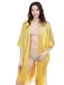 Metallic shimmering gold cardigan detail, featuring elegant fringe and lightweight sheer fabric. - 14#