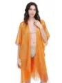 Metallic fringe shawl beach cover up orange open front cardigan for women summer fashion - 15#