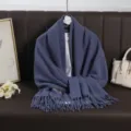 Solid color imitation cashmere long scarf with fringe, versatile and warm autumn winter shawl. - Blue Gray