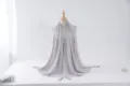 Light grey tassel beaded scarf with silver wire rolled edge, elegant fashion hijab shawl. - Size 12