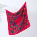 Women red floral square scarf retro ethnic style shawl lightweight neckerchief accessory - 19# Red