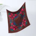 Vintage floral square scarf traditional folk style brown headscarf for women daily - Brown