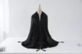 Black sparkly hijab scarf with silver tinsel edge and beaded tassels, elegant versatile shawl for women. - 13#