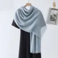 Light blue slub long scarf, solid color breathable versatile fashion casual shawl for women. - Light Blue