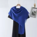 Blue solid color slub long scarf shawl, versatile lightweight breathable travel accessory. - Blue