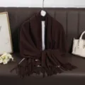 Brown long winter scarf, imitation cashmere tassel shawl, warm and cozy solid color neck wrap. - Dark Brown
