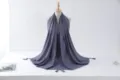Grey purple long scarf hijab with metallic silver trim, tassels and beads for women daily wear. - 15#