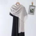 Beige slub woven scarf, minimalist solid color breathable shawl, elegant casual daily wear variant. - Beige