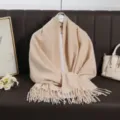 Solid color imitation cashmere winter long scarf with tassel, warm and versatile wrap. - Beige