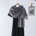 Solid color slub long scarf minimalist breathable shawl for women casual daily wear grey - Gray