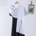 White slub long scarf minimalist solid color breathable shawl for women casual daily wear. - White