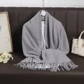 Classic grey tassel scarf winter warm cashmere-feel shawl elegant women neck wrap - Gray