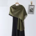 Olive green solid color slub long scarf, minimalist comfortable breathable travel shawl variant. - Olive Green