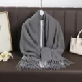 Solid gray faux cashmere long scarf for women, warm winter fringe shawl and cozy neck wrap. - Gray