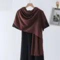 Solid brown textured tassel scarf shawl, casual minimalist versatile chic women fashion accessory - Dark Brown
