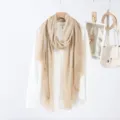 Solid color beige linen cotton women scarf casual frayed fringe neck wrap versatile shawl - Beige
