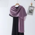 Elegant Purple Slub Long Scarf Solid Color Minimalist Shawl Versatile Variant Option - Purple