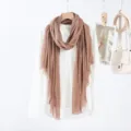 Solid color cotton linen scarf for women, casual long fringe shawl, versatile daily wear brown. - Brown
