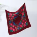Vintage red floral print square scarf ethnic style hair wrap shawl for women variant - Wine Red