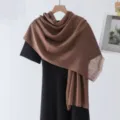 Solid color brown bamboo textured scarf shawl, lightweight comfortable casual breathable daily wear - Brown