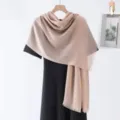 Solid color bamboo linen long scarf lightweight breathable minimalist wrap shawl for women - Apricot