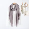 Écharpe châle femme en coton et lin couleur unie style décontracté polyvalent élégant - Gris Violet