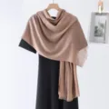 Solid color slub long scarf casual versatile lightweight breathable comfortable shawl - Beige Camel