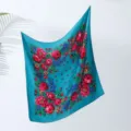 Vintage floral print square scarf turquoise ethnic style women fashion headwear shawl - 6# Blue Green Marble