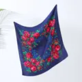 Vintage Blue Floral Square Scarf Rose Pattern Women Headscarf Hair Band Shawl Wrap - 8# Dark Blue