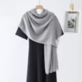 Minimalist grey slub long scarf and versatile solid shawl for comfortable daily travel wear. - Gray