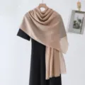 Solid khaki slub long scarf, lightweight breathable fabric, elegant minimalist versatile travel shawl. - Light Khaki