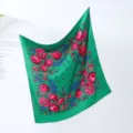 Green vintage floral print square scarf for women retro head scarf accessory stylish - 9# Green