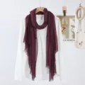 Écharpe châle femme en lin uni, franges décontractées, accessoire européen élégant. - Bordeaux