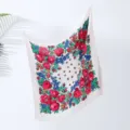 Vintage floral square scarf for women, ethnic style peony print neckerchief and elegant shawl. - Milky White