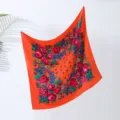 Vintage floral square scarf for women, retro ethnic peony print shawl, sun protection headwear. - Bright Orange