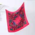 Vintage red floral square scarf women ethnic style large peony print shawl lightweight head wrap. - 12# Red Checkerboard