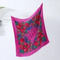 Retro floral print square scarf, elegant pink folk style shawl and headscarf for women. - 13# Pink