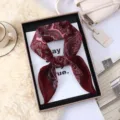 Burgundy vintage paisley print small square silk scarf for women, chic neckerchief hair band. - 11#