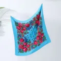Light blue vintage floral square scarf, traditional ethnic style shawl for women sunscreen. - Sky Blue