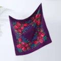 Purple retro floral print square scarf shawl for women, elegant vintage ethnic neckerchief. - 18# Purple