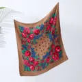 Vintage floral print square scarf for women, classic ethnic style brown headscarf shawl. - 20# Brown