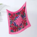 Retro peony floral print square scarf women ethnic headscarf lightweight pink shawl wrap - 21# Pink