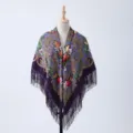 Ethnic style floral printed fringe shawl for women autumn winter warm tassel scarf drape wrap - 10#
