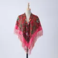 Red floral printed fringed scarf, ethnic style shawl for women autumn and winter warmth. - 11#