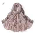 Solid color chiffon embroidered lace long scarf women summer sun protection shawl - Light Lotus Pink