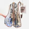 Women summer sun protection floral scarf elegant Chinese style lightweight blue shawl - 11#