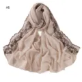 Solid color chiffon embroidered lace edge long scarf women spring summer sun protection shawl - Light Beige