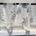 Gradient floral long silk scarf ribbon elegant slanted hem chiffon neckerchief for women - 20x160cm / White Blue Orange